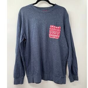 On The Byas Blue Long Sleeve Shirt with Red Aztec Pocket Size Large Casual